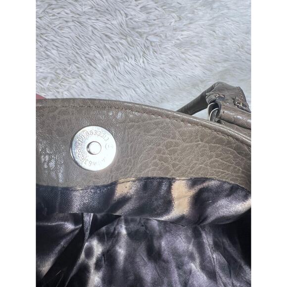Emilie M. Tote Shoulder Bag Womens Taupe Gray Faux Leather Animal Print Lining - Picture 4 of 10